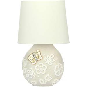 THUN - Lampada da Tavolo e Comodino, Abat-Jour Camera da Letto Bianca, Decorata con Fiori e Farfalla - Accessori per la Casa - Linea Prestige - Formato Medio - Ceramica - 19,8 x 17,7 x 42 h cm