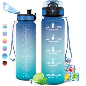 KollyKolla Borraccia 1L, Borraccia Palestra a Prova di Perdite, Borraccia Motivazionale con Filtro, Bottiglia d'acqua Sportiva con Indicatore del Tempo, Borraccia per Bambino, Bambina, Sport, Scuola, Ciclismo