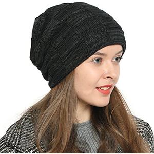 DonDon Berretto Donna Berretto Invernale Slouch Beanie Cuffia di Lana con Fodera in Pile - Nero Grigio