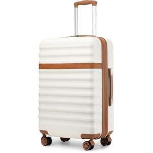 KONO Valigia Bagaglio a Mano Trolley Media Valige Rigida Medio Viaggio ABS+PC Hardshell Leggero con 4 Ruote e TSA Lucchetto, Crema/Marrone