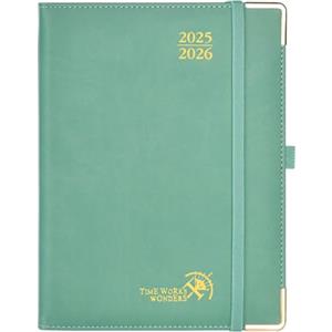 POPRUN Agenda 2025 2026 Settimanale Premium 22 x 16,5 cm, Diario Scuola Verticale con 17 Mesi da Ago.2025 a Dic.2026, Copertina Rigida, Carta Spessa da 80 GSM, Verde Mezzanotte