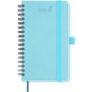 BEZEND Agenda Settimanale 2025 2026 Tascabile Spirale, A6 15,5 x 9 cm, 18 Mesi Diario Scuola Piccola da Lug.25 a Dic.26, Portapenne, Copertina Morbida in Pelle PU - Blu cielo