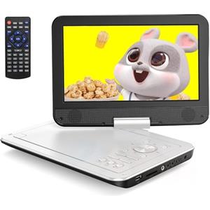 YOTON Lettore DVD Portatile 12,5 con Schermo Girevole HD da 10,5 per Auto e Bambini, con Caricatore per Auto, Supporta 6 Ore di Batteria Integrata e USB/scheda SD/sincronizzazione TV, Bianco