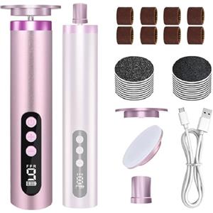 Tiandirenhe Set di pedicure elettrico 2 in 1, 13000 giri/min, 9 velocità regolabile, con lime intercambiabili, per manicure elettrica, per talloni screpolati, calli, morti (rosa)