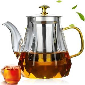 PORFOYO Teiera in vetro 1000ml con Infusore, Piccola Teiera Senza Gocciolamento con Filtro in Acciaio Inox, Macchina Da Tè con Fornelli per Tè, Tisane, Caffè, Sfuso Infusiera