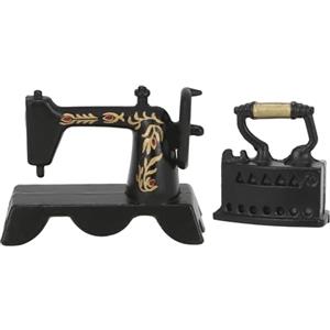 CHONGQILAO 2 Pezzi Accessori Casa Delle Bambole in Miniatura, Accessori in Miniatura per Casa Delle Bambole con Macchina da Cucire in Miniatura Ferro da Stiro, per 1:12 Miniatura Casa delle Bambole Lavanderia