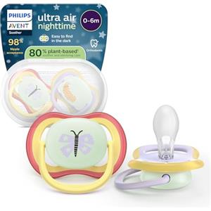 Philips Avent Ultra Air Nighttime Pacifiers - Design ortodontico, per neonati 0-6 mesi, fluorescente, tettarella simmetrica in morbido silicone, senza BPA,confezione da 2, SCF376/25