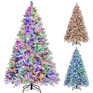 RELAX4LIFE Albero di Natale 135/180/210CM, Alberi Di Natale Innevato con 160/240/320 Luci LED, 472/850/1270 Rami e 26/34/40 Pigne, Apertura Ombrello e Montaggio Facile, Decorazione Natalizia (135CM)