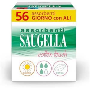Saugella Assorbenti Cotton Touch Giorno, 56 Assorbenti Cotone Giorno con Ali, Azione Antibatterica, Antiodore e Lenitiva