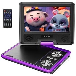 Yoton Lettore DVD portatile da 9,5 pollici per bambini e auto, schermo HD girevole da 7,5 pollici con 4-6 ore di batteria integrata, supporto schermo di sincronizzazione alla TV, supporto scheda
