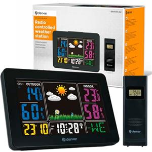 Denver Stazione Meteo Automatica Digitale. Denver WS-540BLACK. Wireless. Display LED a colori. Termometro igrometro digitale per la misurazione della temperatura e dell'umidità interna/esterna.