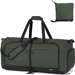 Lekesky Borsone da Viaggio Borsone Palestra Donna Uomo 80L, Borsa da Viaggio Weekend Pieghevole con Scomparto Scarpe e Tracolla, Leggero Impermeabile Borse Bagaglio a Mano per Sportiva Ospedale, Verde