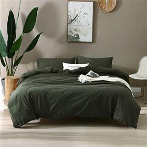 F.Y.Dreams Copripiumino 100% cotone lavato, per coperta ponderata, con 8 nastri, chiusura lampo sul lato lungo, verde foresta, solo copripiumino 121,9 x 182,9 cm