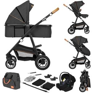 LIONELO Amber Passeggino Trio 0-22 kg Passeggino set 3-in-1: Passeggino + Navicella + Ovetto per neonato e bambini 0 fino a 48 mesi o 22 kg Regolabile e pieghevole, Ruote grandi, Cappotina XXL