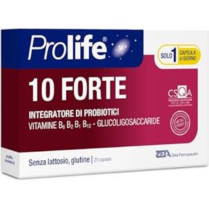 Prolife Vzdt032 10 Forte Capsule - Integratore con 10 Miliardi di Probiotici (Fermenti Lattici Vivi) per Dose, 20 capsule da 515 mg, 8.4 gr