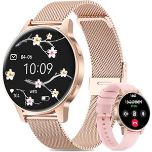 Miecgth 2025 Smartwatch Donna con SIRI/ET/HR, 1.27" TFT Orologio Donna con Chiamate Cardiofrequenzimetro Ciclo Mestruale IP68 24H Sonno Caloria Fitness Tracker per Android & iOS (Oro rosa)
