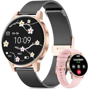 Miecgth 2025 Smartwatch Donna con SIRI/ET/HR, 1.27" TFT Orologio Donna con Chiamate Cardiofrequenzimetro Ciclo Mestruale IP68 24H Sonno Caloria Fitness Tracker per Android & iOS (Oro nero)