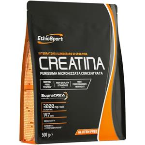 EthicSport CREATINA - Creatina monoidrato pura con SupraCREA® - Incrementa le prestazioni fisiche in attività brevi e intense - elevata purezza, senza additivi - vegan, gluten free - 500 g