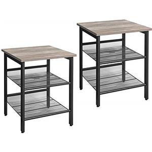 VASAGLE Tavolini a Lato Divano, Set di 2 Tavoli con Ripiani a Rete Regolabili, Stile Industriale, per Soggiorno, Camera da Letto, Corridoio, Ufficio, Greige e Nero LET024B02