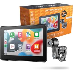 INTERPHONE SYNC70E Essential Display Moto, Schermo moto Wi-Fi e Bluetooth 7 per il mirroring dello smartphone, Attacco a manubrio tondo QUIKLOX incluso, Impermeabile IP66