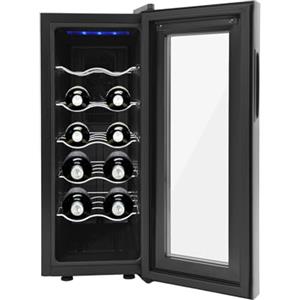 SuhoFutus Frigorifero per vino (12 bottiglie da 33 litri), silenzioso, con illuminazione a LED e protezione UV, controllo preciso della temperatura di 12-18 °C, 5 ripiani regolabili, per vino rosso