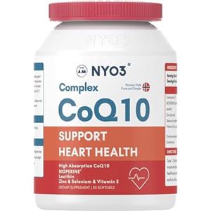NYO3 Coenzima Q10 Softgel Per Proteggere La Salute Cardiaca Migliorare l' Immunità Aggiungere Fosfolipidi e Piperina Nera VE e Zinco Buona Purezza di Assorbimento Elevato Contenuto Nutritivo 120mg