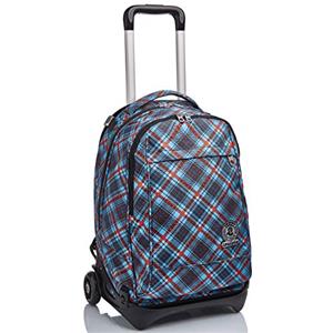 Invicta Trolley New Tech Invicta, Tartan, Blu, 3 in 1 Zaino Sganciabile