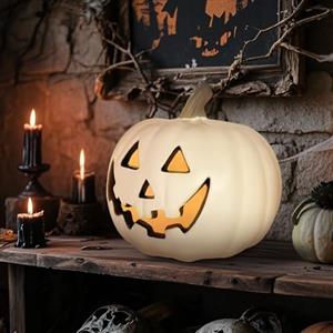 Bseical Zucca con Illuminazione a LED, Zucca Halloween Luminosa Grande, Illuminazione Zucche Halloween Decorazione per Interna Esterna (Bianco, 20 cm)
