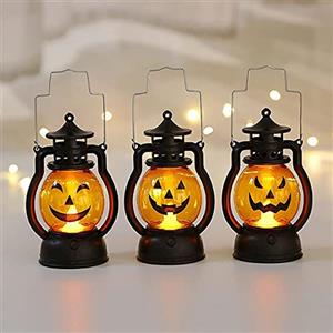 COTTNY Lanterna di zucca con flash luminoso per bambini a mano all'aperto, luci a led a forma di zucca con decorazioni di Halloween a batteria, luce di zucca per interni ed esterni (3-Pack)