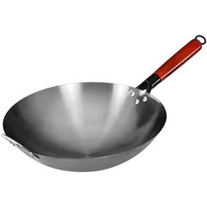 SiaBiced Padella Wok Wok a Fondo Tondo Wok per Cottura Generale con Manico in Legno Cucina a Gas a Induzione Cottura Wok Cinese Padella Antiaderente, 32 Cm