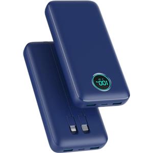 Pxwaxpy Power Bank 26800mAh con Cavi, Powerbank 25W PD QC4.0 Ricarica Rapida USB C Caricatore Portatile con 5 Uscite & LCD Display Batteria Esterna per iPhone 16/15/14/13, Samsung Huawei Pixel etc - Blu scuro