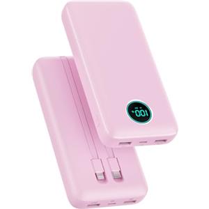 Pxwaxpy Power Bank 26800mAh con Cavi, Powerbank 25W PD QC4.0 Ricarica Rapida USB C Caricatore Portatile con 5 Uscite & LCD Display Batteria Esterna per iPhone 16/15/14/13, Samsung Huawei Pixel etc - Rosa