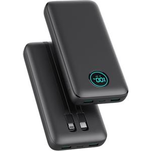 Pxwaxpy Power Bank 26800mAh con Cavi, Powerbank 25W PD QC4.0 Ricarica Rapida USB C Caricatore Portatile con 5 Uscite & LCD Display Batteria Esterna per iPhone 16/15/14/13, Samsung Huawei Pixel etc - Nero