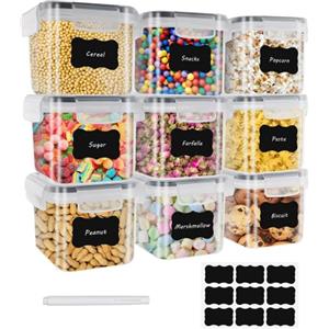 Hafeehoo GIKERSY 9 × 0,8 L Scatola portaoggetti da cucina, set di barattoli ermetici alimentari in plastica sigillata con coperchio, per conservare cereali, pasta, farina, cibo per animali da compagnia