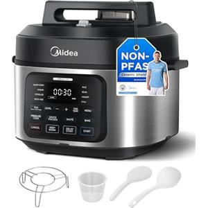 Midea Pentola a pressione 9 in 1, multicooker con 12 funzioni, pentola a pressione da 6 l, cuoci riso, vapore, yogurt, cottura a fuoco lento e Sous Vide, ricettario, acciaio inox