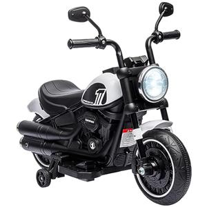 HOMCOM Moto Elettrica Bambini 18-36 Mesi 6V con Rotelle Supplementari, 3km/h Motorino Elettrico per Bambini, Motocicletta Bimbi con Fanale, Max. 25kg, Bianco e Nero