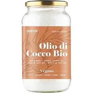 Monte Nativo Olio di Cocco Biologico Extra Vergin Monte Nativo (1L) - Olio di cocco alimentare - Crudo e Spremuto a Freddo, Organico e Puro 100%, Non Processato, Bio, Ideale per Capelli, per il Corpo