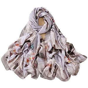 WEIGEER Silk Scarf Women Shawl Grey Neckerchief Head Wraps Thin Chiffon Ladies Beach Shawl Vintage Painting Bridal Belt Muslim Colorful Cloth Christmas Decorations White