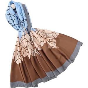 LANKEE WEIGEER Silk Scarf Women Blue Shawl Stain Neckerchief Head Wraps Thin Scarf Ladies Beach Shawl Vintage Painting Bridal Belt Chiffon Muslin Rose Cloth Birthday gifts