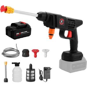 Eznaobo Idropulitrice senza fili ad alta pressione 21V 50bar idropulitrice con batteria idropulitrice portatile con tubo in schiuma per pulizia e irrigazione (1 batteria da 3 Ah