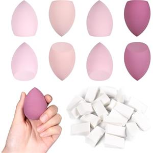 Carehabi Set di 32 spugnette trucco make up con 24 puff cipria triangolo, riutilizzabili spugna trucco per fondotinta liquido,powder puff per polveri cipria fard