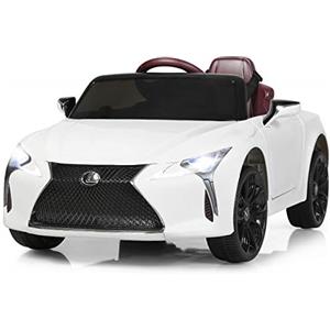 RELAX4LIFE 12V Macchina Elettrica Lexus LC500 per Bambini con Telecomando 2,4G, 2 Portiere Apribili, 2 Velocità, Clacson,Luci, Musica, e USB,3/5 km/h, 112 x 72,5 x 45 cm (Bianco)