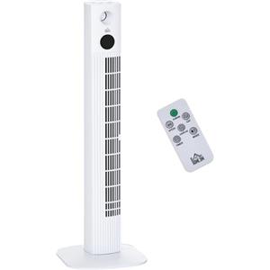 HOMCOM Ventilatore a Torre 45W a 3 Velocità e 3 Modalità, Ventilatore a Colonna in ABS con Telecomando e Timer da 12h, 31.5x31.5x96 cm, Bianco