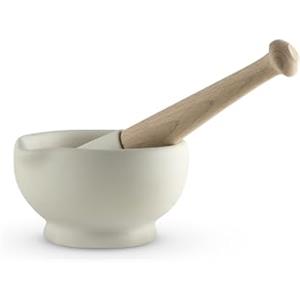 Milton Brook MB947002 Aggiungi più sapore ai pasti con questo mortaio e pestello non smaltato, ideale per macinare senza problemi, manico in legno di faggio, porcellana vetrificata, bianco