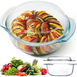 Retoo Pirofila in Vetro, Teglia, Girarrosto in Vetro, Borosilicato, per lasagne, Casseruole, Tiramisù, Lavabile in Lavastoviglie, Ciotola Rotonda da 1,5 l, 23,5 x 20 x 10,5 cm, Trasparente