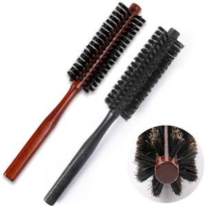 Sliverdew 2 spazzole rotonde, piccole per asciugacapelli, spazzola rotonda, setole di cinghiale, piccole e portatili, con manico in legno naturale, per asciugare, acconciare, ricci