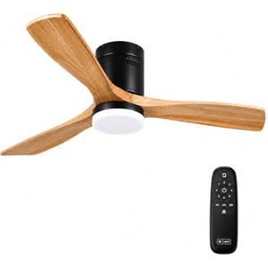 M mimotec - Ventilatore da Soffitto LED Black Energy, Motore DC 35W a Basso Consumo, Luce LED 18W, 6 Velocità, Ultra Silenzioso, 4 Pale Effetto Legno, Include Telecomando.