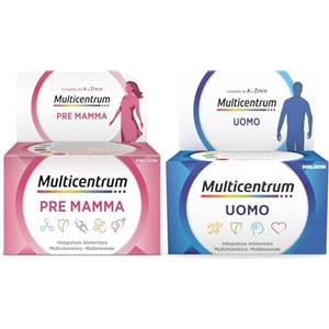 Multicentrum Pre Mamma con Acido Folico e Zinco e Multicentrum Uomo con Zinco e Selenio, per supportare il fabbisogno nutrizionale della Coppia quando cerca una gravidanza, 30+60 compresse