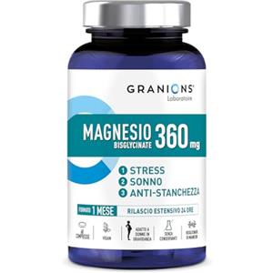 Granions MAGNESIO BISGLICINATO 360 MG - Integratori Stanchezza Magnesio - Magnesio Bisglicinato Capsule - Magnesio Donna - Magnesio Glicinato - Vitamina B6, Antistress - Magnesio compresse 60 - GRANIONS