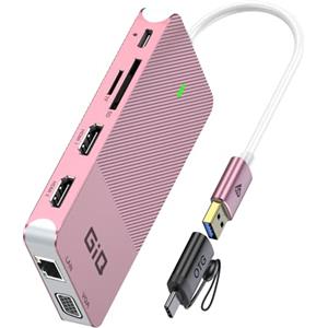 Giq Docking station USB GIQ USB C HUB USB 3.0 a Dual HDMI VGA Adapter, docking station per laptop USB C a tre monitor, doppio display compatibile con MacBook M1 USB Dock, oro rosa
